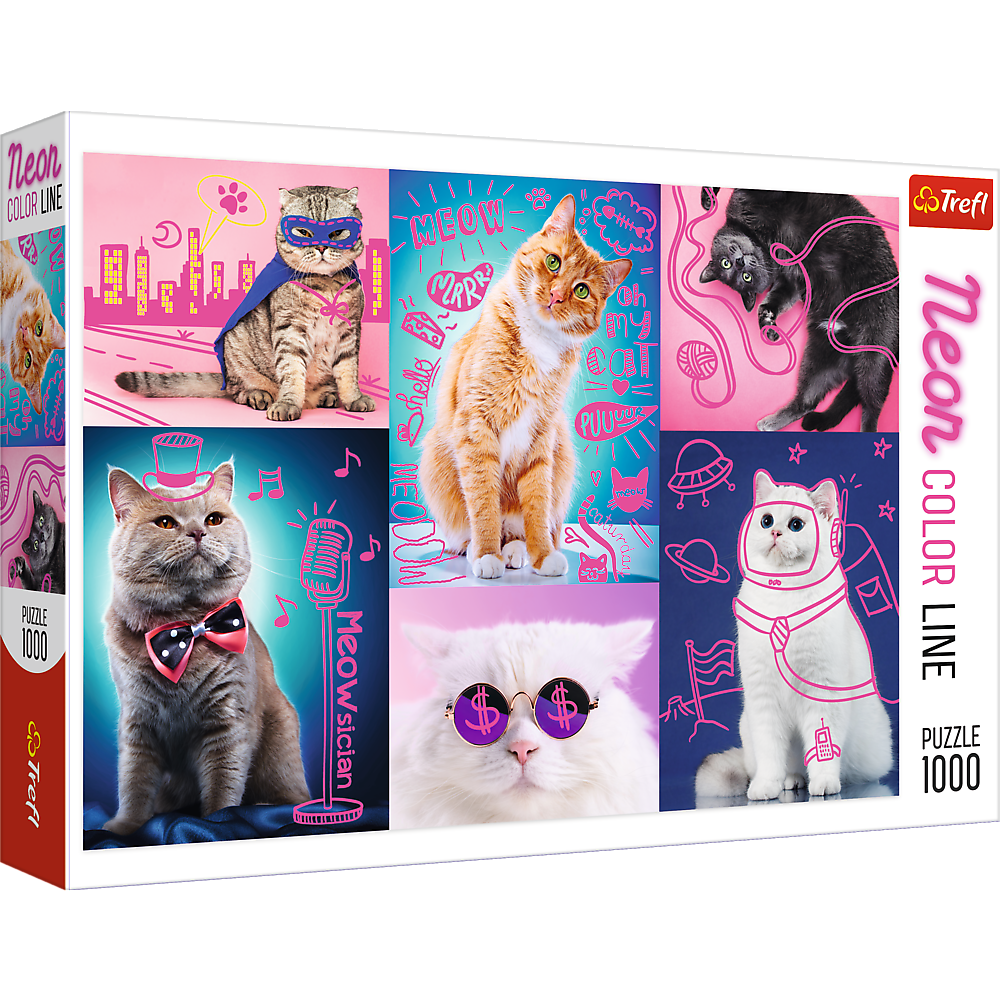 1000 Piece Jigsaw Puzzles, Super Cats, Neon Line