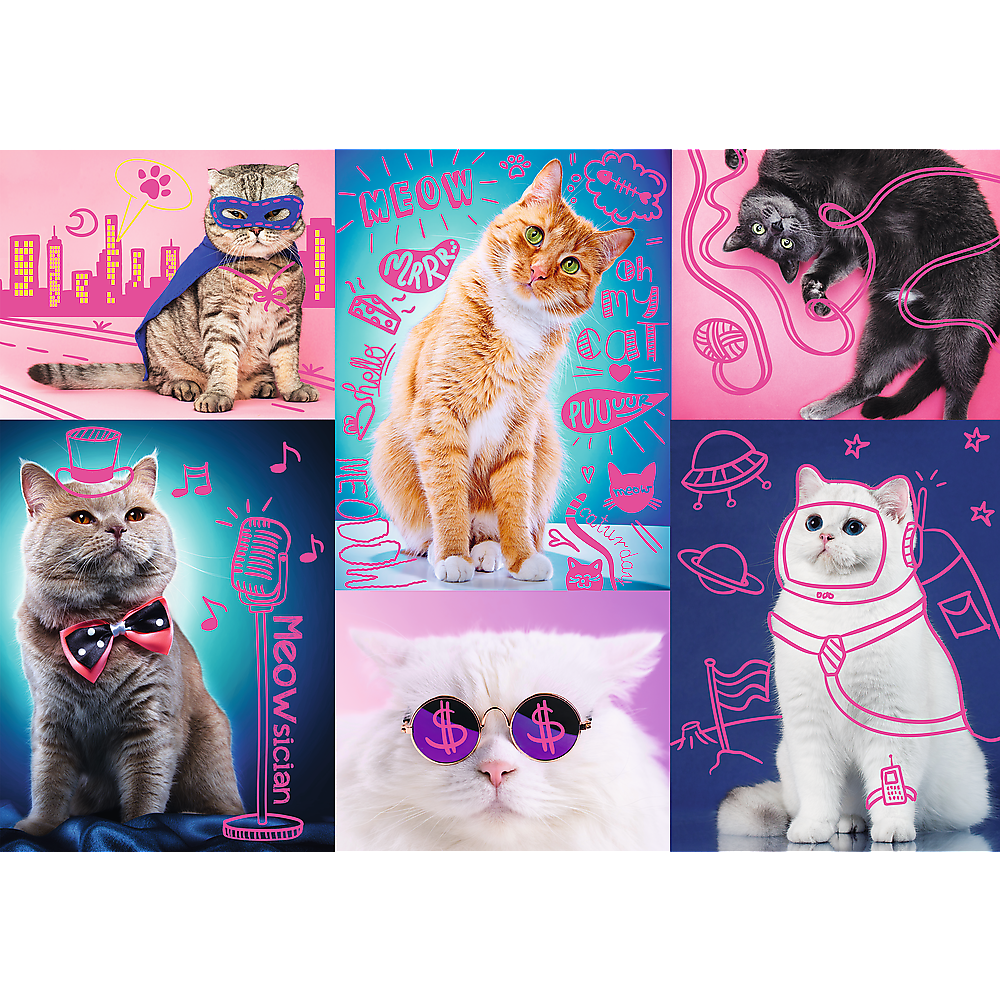 1000 Piece Jigsaw Puzzles, Super Cats, Neon Line