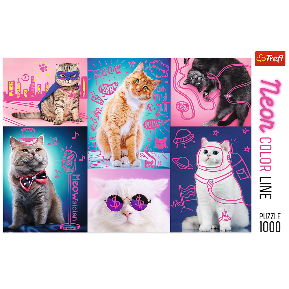 1000 Piece Jigsaw Puzzles, Super Cats, Neon Line