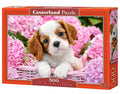 500 Piece Jigsaw Puzzle, Pup in Pink Flowers