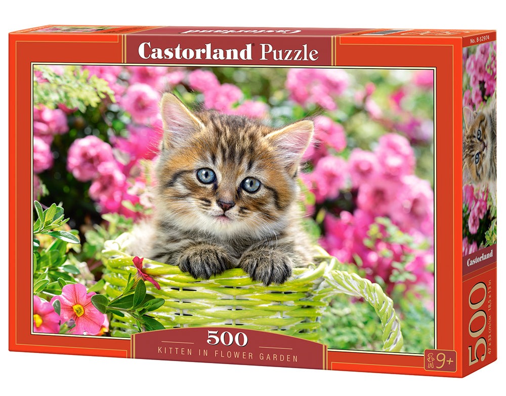 500 Piece Jigsaw Puzzle, Kitten in Flower Garden