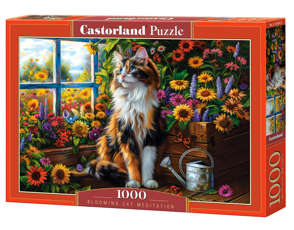 1000 Piece Jigsaw Puzzle, Blooming Cat Meditation