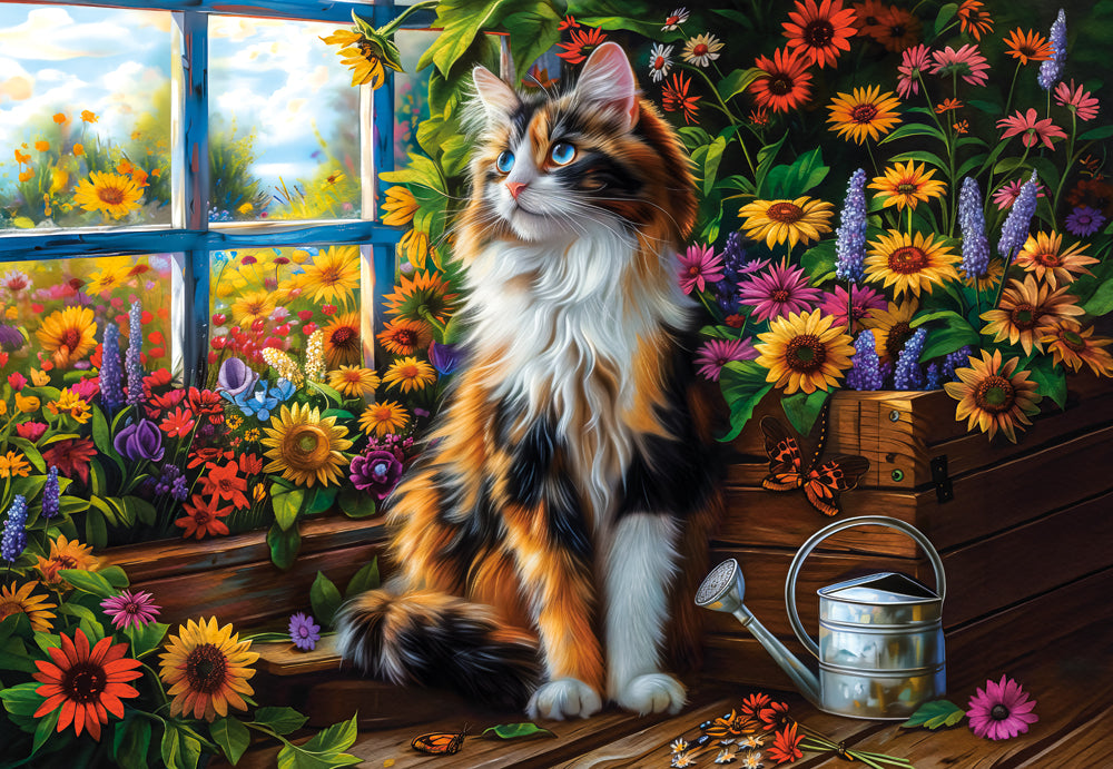 1000 Piece Jigsaw Puzzle, Blooming Cat Meditation