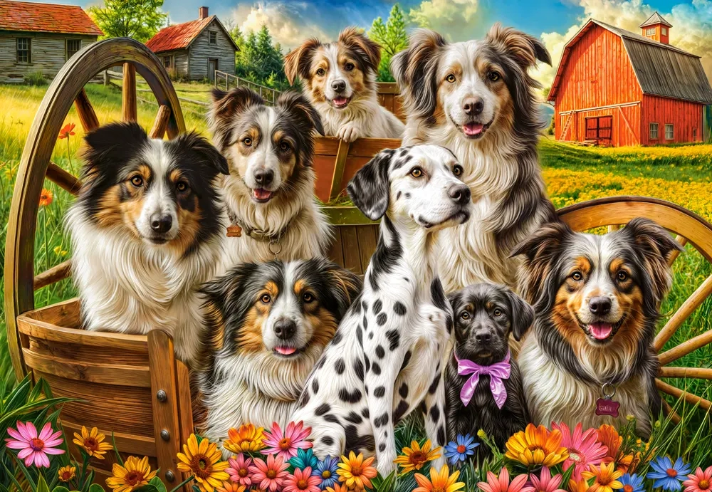 1000 Piece Jigsaw Puzzle, Happy Dogs In The Countryside