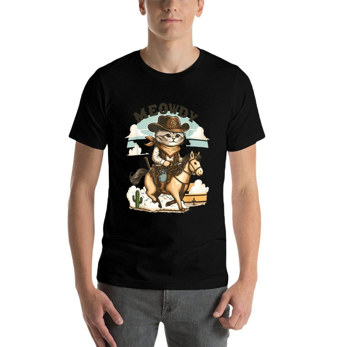 Meowdy Partner Cat Cowboy Horse Howdy Funny Country Western Tagless Design T-Shirt